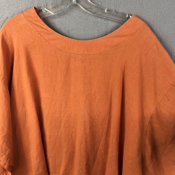 Pla Net Shirt Womens One Size Orange 100% Linen Crop Top Lagenlook  Coastal - Picture 13 of 16